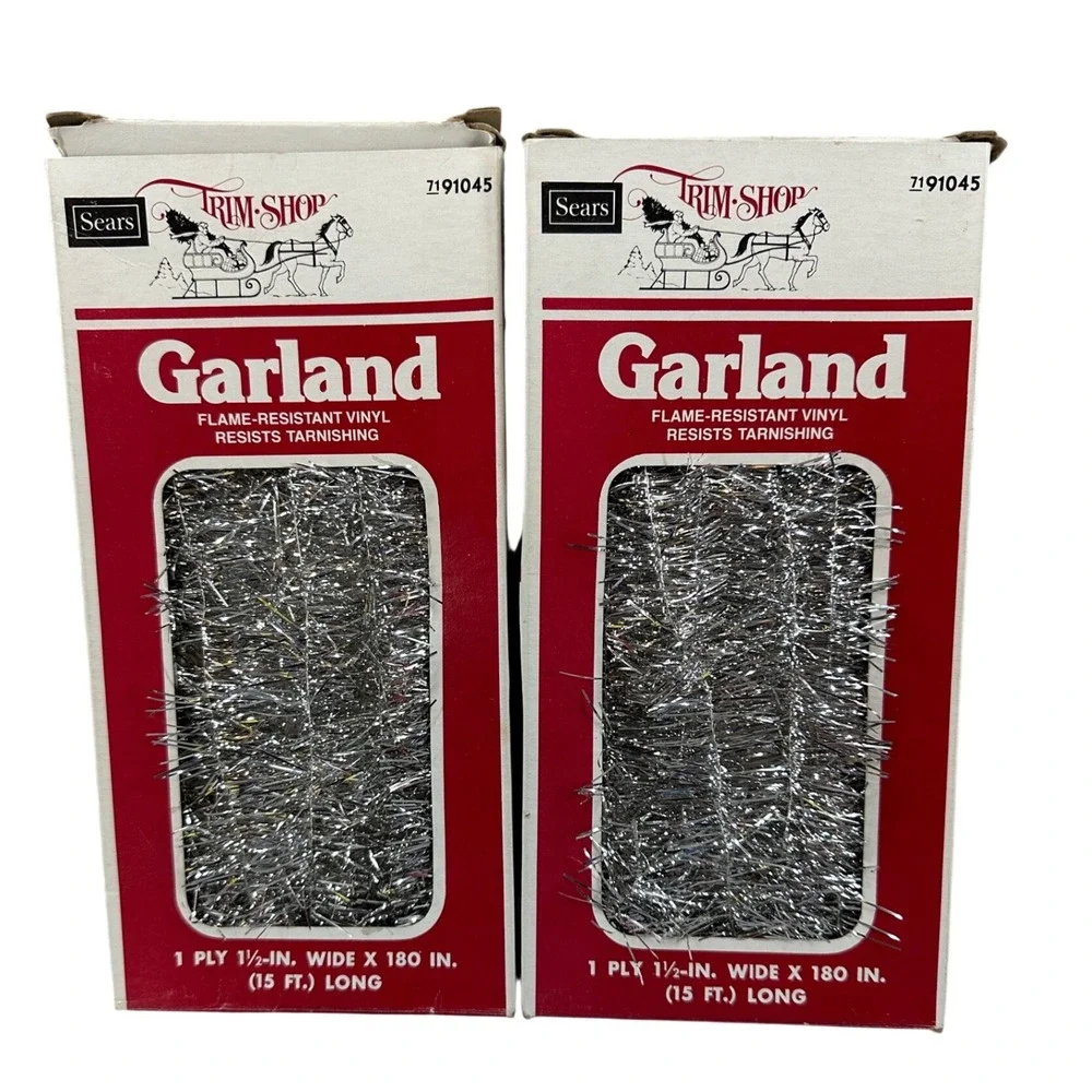 2 Boxes Vintage Sears Trim Shop Silver Garland Tinsel 15 Ft Long Nostalgia